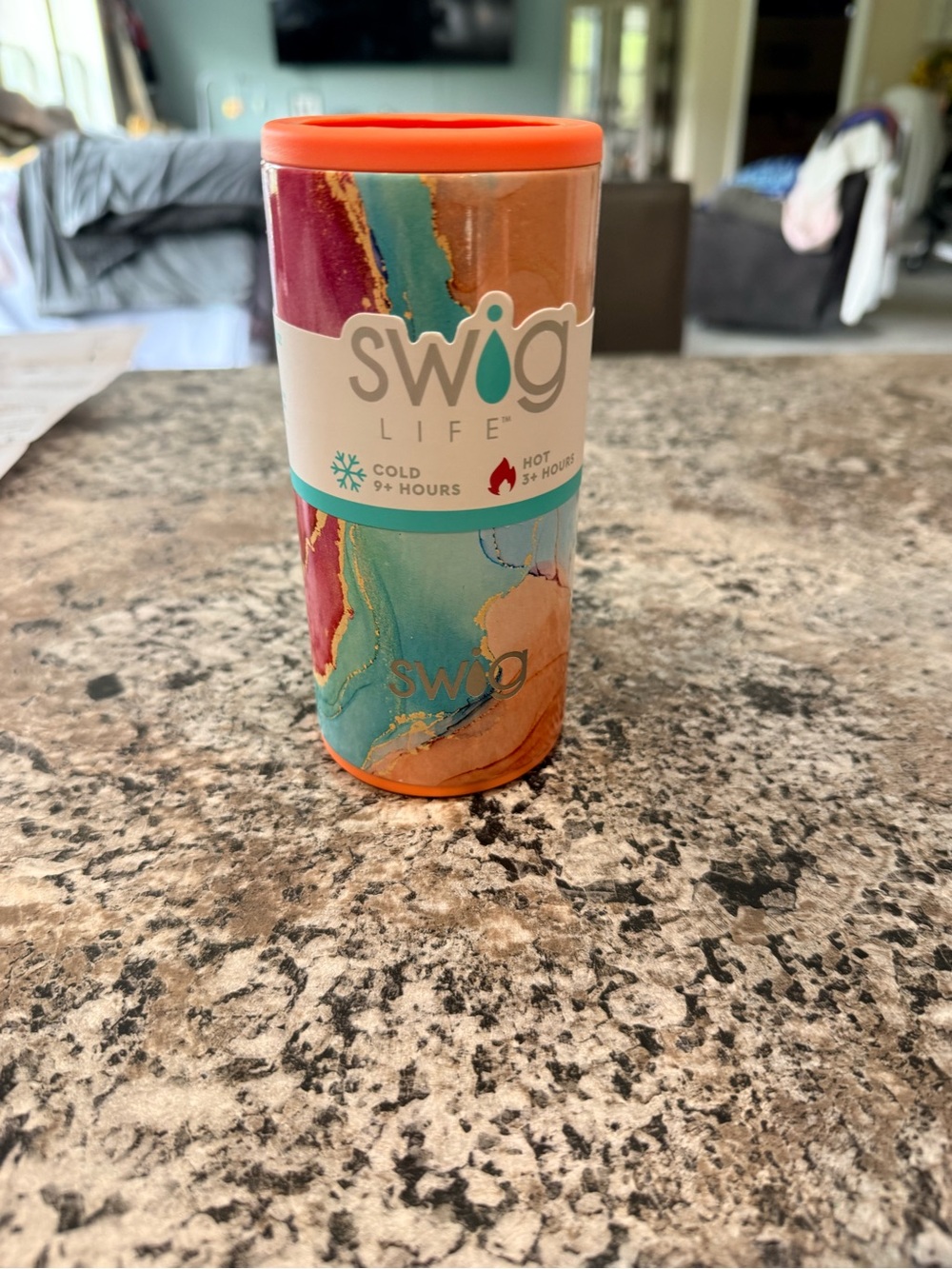 Swig Life Marble-Pattern Insulated Tumbler in Teal, Orange & Pink